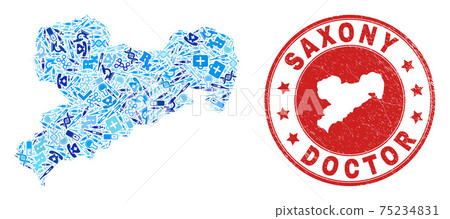Health Care Vaccination Mosaic Saxony Land Map and Rubber Health Care Stamp 75234831