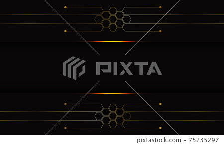 Abstract gold line honeycomb line circuit on black shadow banner design modern luxury futuristic background vector illustration. 75235297