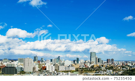A panoramic view of Sendai City from the Aoba Castle Ruins 75235450