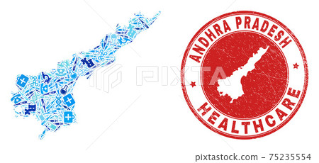 Medicine Vaccination Mosaic Andhra Pradesh State Map and Rubber Healtcare Seal Medicine Vaccination Mosaic Andhra Pradesh State Map and Rubber Healtcare Seal 75235554