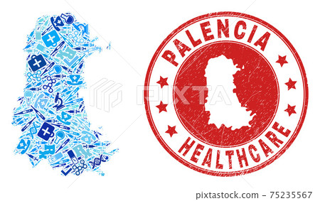 Medicine Treatment Mosaic Palencia Province Map and Rubber Healtcare Rubber Stamp 75235567