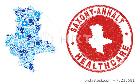 Health Care Treatment Mosaic Saxony-Anhalt Land Map and Rubber Health Care Stamp Health Care Treatment Mosaic Saxony-Anhalt Land Map and Rubber Health Care Stamp 75235591