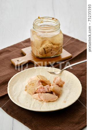 Canned cod liver in glass pot Canned cod liver in glass pot 75235593