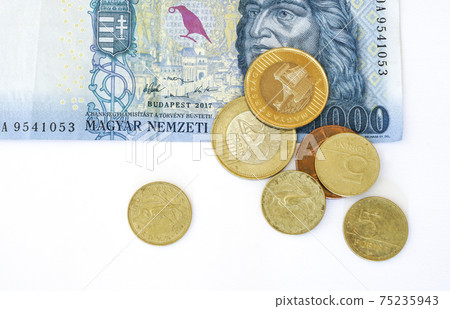 Hungarian Fiorint coins and banknote 75235943