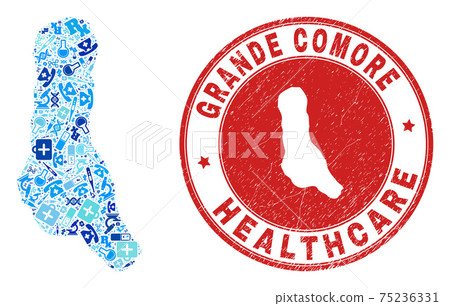 Health Care Vaccination Mosaic Grande Comore Island Map and Watermark Health Care Stamp 75236331