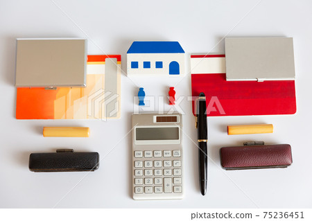 Calculator, passbook and seal couple inheritance property division pair loan money image 75236451