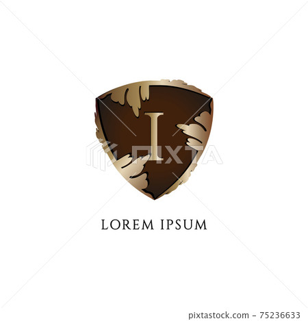 Letter I alphabet logo design template. Initial abjad logo concept. Luxury Decorative metallic gold shield sign illustration. Protection, Guard, Security. Insurance Company Logo isolated on white Letter I alphabet logo design template. Initial abjad logo concept. Luxury Decorative metallic gold shield sign illustration. Protection, Guard, Security. Insurance Company Logo isolated on white 75236633