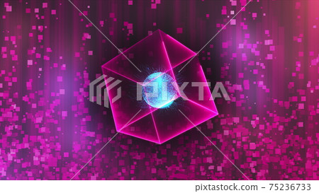 Neon cube with data center in zero gravity on an abstract background, computer generated 3d rendering Neon cube with data center in zero gravity on an abstract background, computer generated 3d rendering 75236733