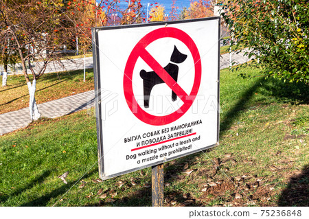Dog walking without a leash and a muzzle are prohibited Dog walking without a leash and a muzzle are prohibited 75236848
