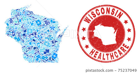 Health Care Vaccine Mosaic Wisconsin State Map and Watermark Health Care Rubber Stamp Health Care Vaccine Mosaic Wisconsin State Map and Watermark Health Care Rubber Stamp 75237049
