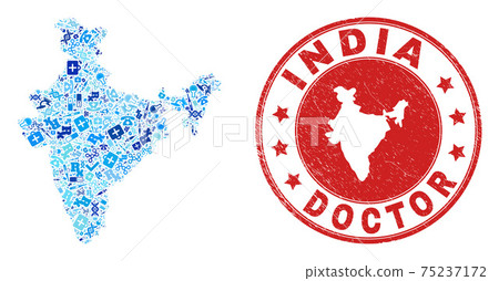 Health Care Vaccination Mosaic India Map and Scratched Health Care Stamp Seal Health Care Vaccination Mosaic India Map and Scratched Health Care Stamp Seal 75237172