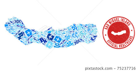 Health Care Injection Mosaic Sao Miguel Island Map and Rubber Doctor Rubber Stamp 75237716
