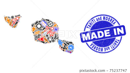 Production Mosaic Tahiti and Moorea Islands Map and Made in Grunge Seal Production Mosaic Tahiti and Moorea Islands Map and Made in Grunge Seal 75237747