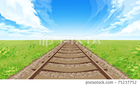 鐵路和草地的直道景觀_background illustration_autumn_16：9 75237752