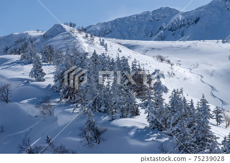 Winter scenery of the Tokachidake mountain range in Hokkaido 75239028