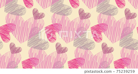 Heart striped shapes, vector seamless pattern, pink modern palette, light yellow background 75239259