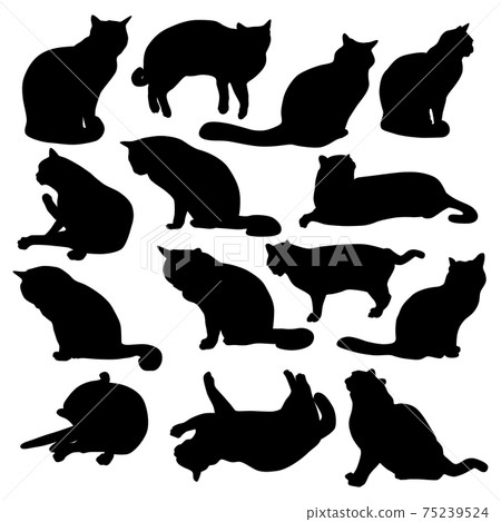 Black icons of cats isolated on white Black icons of cats isolated on white 75239524
