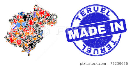 Component Mosaic Teruel Province Map and Made in Grunge Seal 75239656