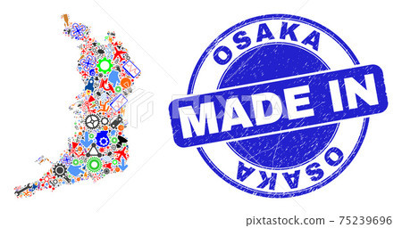 Component Collage Osaka Prefecture Map and Made in Textured Stamp 75239696