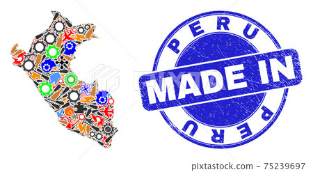 Production Mosaic Peru Map and Made in Distress Watermark 75239697