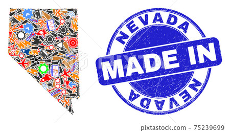 Industrial Collage Nevada State Map and Made in Grunge Seal 75239699
