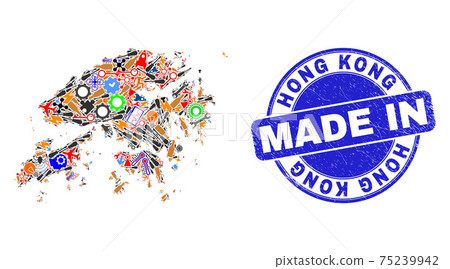 Engineering Mosaic Hong Kong Map and Made in Scratched Stamp Engineering Mosaic Hong Kong Map and Made in Scratched Stamp 75239942