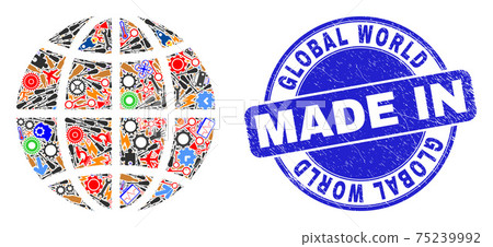 Development Collage Planet Globe and Made in Grunge Rubber Stamp Development Collage Planet Globe and Made in Grunge Rubber Stamp 75239992