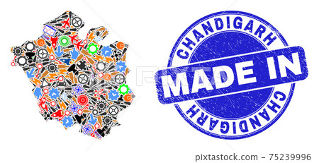 Development Mosaic Chandigarh City Map and Made in Scratched Stamp 75239996