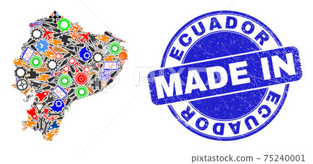 Service Mosaic Ecuador Map and Made in Distress Rubber Stamp 75240001