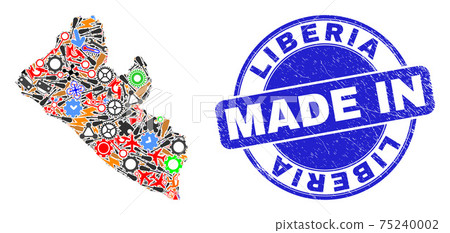 Component Collage Liberia Map and Made in Scratched Stamp Component Collage Liberia Map and Made in Scratched Stamp 75240002