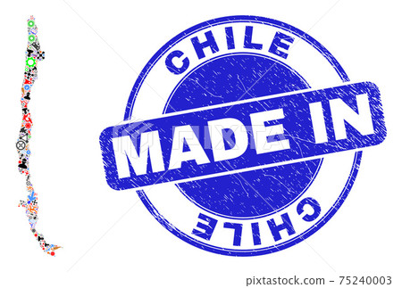 Service Mosaic Chile Map and Made in Distress Rubber Stamp Service Mosaic Chile Map and Made in Distress Rubber Stamp 75240003
