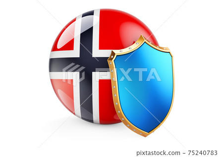 Norwegian flag with shield. Protect of Norway... - Stock Illustration ...