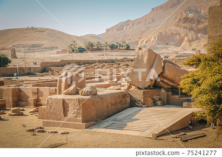 Ruins of the Egyptian temple of Ramesseum, the funeral temple of Pharaoh Ramses II XIII century BC , near the modern city of Luxor 75241277