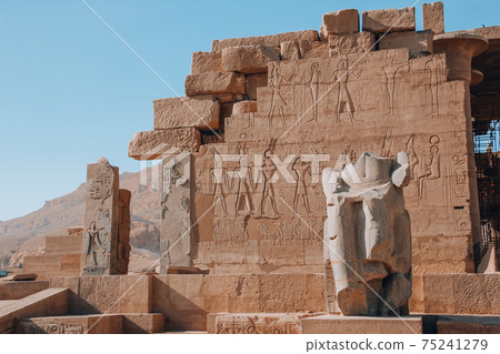 Ruins of the Egyptian temple of Ramesseum, the funeral temple of Pharaoh Ramses II XIII century BC , near the modern city of Luxor Ruins of the Egyptian temple of Ramesseum, the funeral temple of Pharaoh Ramses II XIII century BC , near the modern city of Luxor 75241279