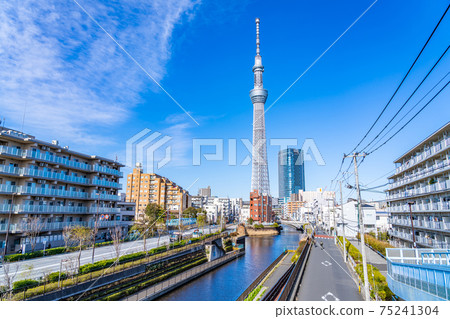 Tokyo cityscape Kitajukken River and Sky Tree Tokyo cityscape Kitajukken River and Sky Tree 75241304