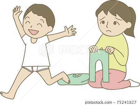 Undressed boy and troubled mother - Stock Illustration [75241827] - PIXTA