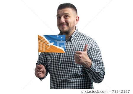 White guy holding a flag of Argentine Antarctica and shows the class by hand isolated on a white background. Like for Argentine Antarctica White guy holding a flag of Argentine Antarctica and shows the class by hand isolated on a white background. Like for Argentine Antarctica 75242137