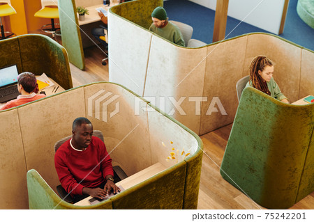 Several young intercultural co-workers in casualwear working individually 75242201