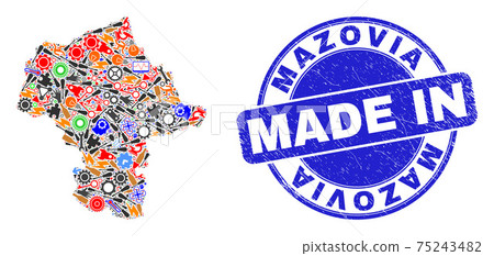 Industrial Collage Mazovia Province Map and Made in Grunge Rubber Stamp 75243482