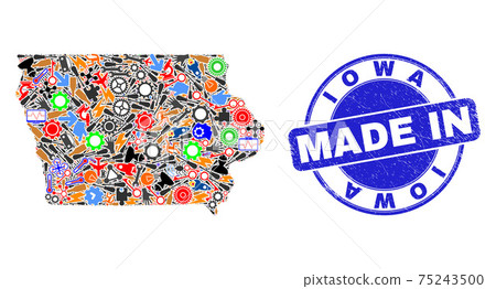 Production Mosaic Iowa State Map and Made in Scratched Stamp Seal 75243500