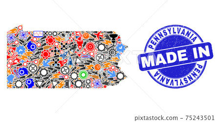Service Mosaic Pennsylvania State Map and Made in Textured Stamp 75243501
