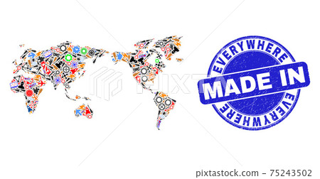 Development Collage World Map and Made in Distress Seal 75243502