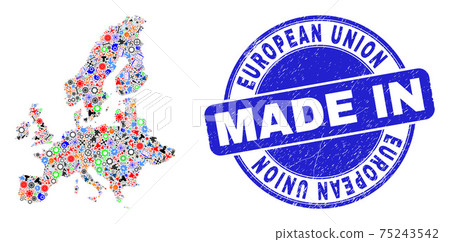 Component Mosaic European Union Map and Made in Grunge Stamp Seal Component Mosaic European Union Map and Made in Grunge Stamp Seal 75243542