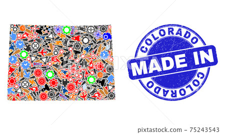 Engineering Collage Colorado State Map and Made in Grunge Stamp Seal 75243543