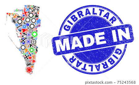 Component Mosaic Gibraltar Map and Made in Grunge Watermark 75243568
