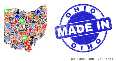 Production Collage Ohio State Map and Made in Scratched Stamp 75243763