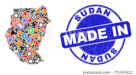 Service Mosaic Sudan Map and Made in Scratched Seal Service Mosaic Sudan Map and Made in Scratched Seal 75243822