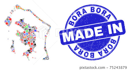 Development Mosaic Bora-Bora Map and Made in Distress Stamp Seal 75243879