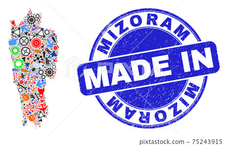 Production Collage Mizoram State Map and Made in Scratched Rubber Stamp Production Collage Mizoram State Map and Made in Scratched Rubber Stamp 75243915