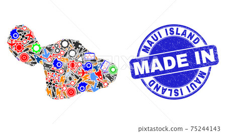 Development Collage Maui Island Map and Made in Grunge Rubber Stamp Development Collage Maui Island Map and Made in Grunge Rubber Stamp 75244143